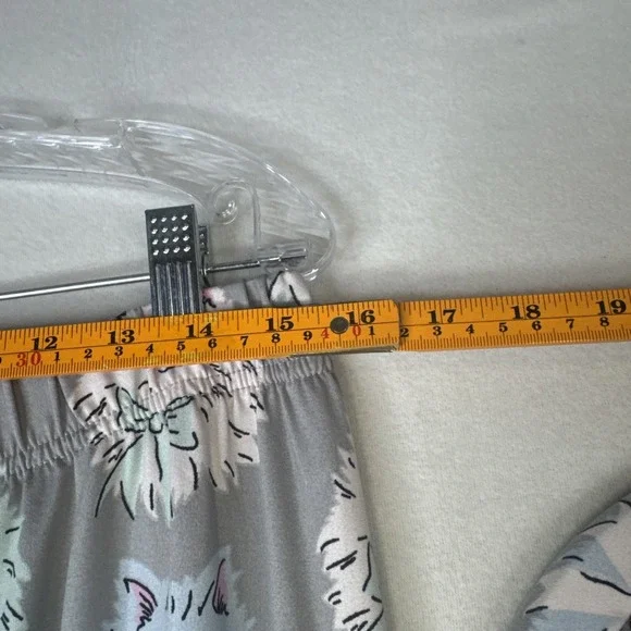 Munki Munki Pajama Set XL Gray Pastel Cat Face Bow Print Button Up Super Soft - Picture 6 of 11